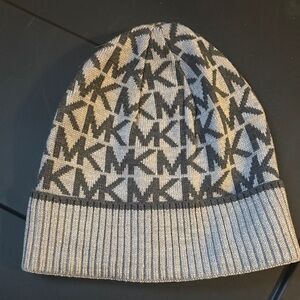 Michael Kors Black and Gray Patterned Beanie